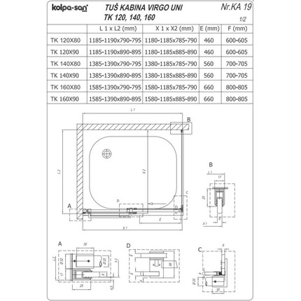 Душевое ограждение Kolpa-San Virgo TK 120x90 см (стекло 8 мм), хром/прозрачное - фото 4