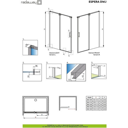 Душевая дверь Radaway Espera DWJ 160 см R (стекло 8 мм), хром/прозрачное - фото 9