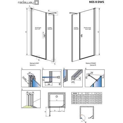 Душевая дверь Radaway Nes 8 DWS 140 см L (стекло 8 мм), хром/прозрачное - фото 6