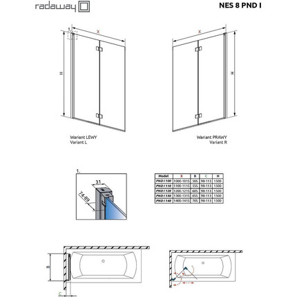Шторка для ванны Radaway Nes 8 PND I 130 см 10060130-01-01R (стекло 8 мм), хром/прозрачное - фото 6