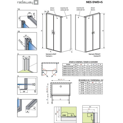 Душевое ограждение Radaway Nes Black DWD+S 80x70 см, черный/прозрачное - фото 6