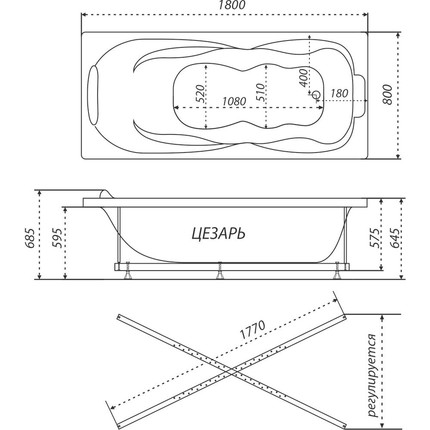 Ванна акриловая 1800х800х645 Тритон Цезарь с каркасом - фото 9