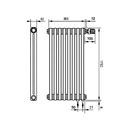 Вертикальный радиатор Zehnder Charleston 2180 390х1790 мм (8 секций) нижнее подключение - фото 6