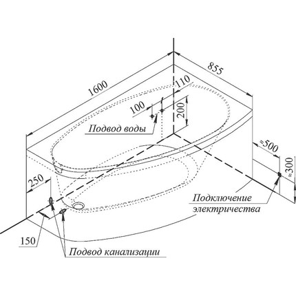 Ванна акриловая Радомир Орсини 160x90 см L (в комплекте каркас и сифон) - фото 7
