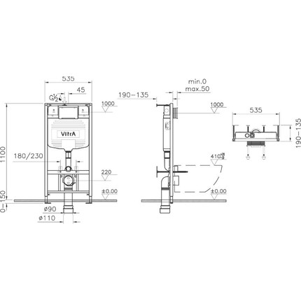 Инсталляция с подвесным безободковым унитазом Vitra S10 9842B003-7206 - фото 8