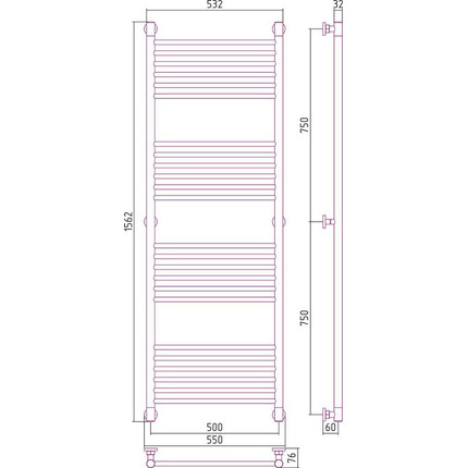 Полотенцесушитель водяной Сунержа Богема+ П24 1500x500 мм (прямая перемычка) 00-0220-1550 - фото 7