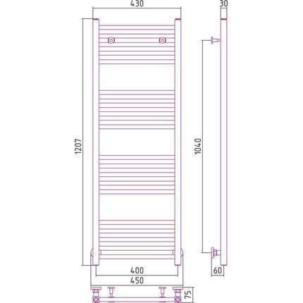 Полотенцесушитель водяной Сунержа Модус П20 1200x400 мм 00-0250-1240 - фото 6