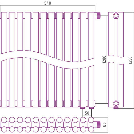 Радиатор Сунержа Эстет-11 540х1200 мм (12 секций) 00-0312-1212 нижнее правое подключение - фото 6
