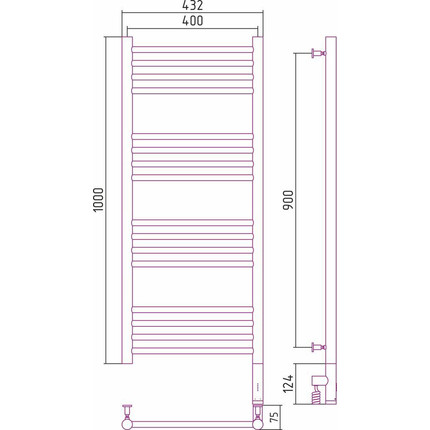 Полотенцесушитель электрический Сунержа Богема 3.0 П16 1000x400 мм (выгнутая перемычка) 00-5803-1040 R - фото 5