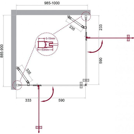 Душевое ограждение BelBagno 100х90 см KRAFT-AH-22-100/90-C-Cr-L, хром/прозрачное - фото 6