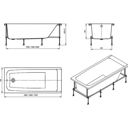 Ванна акриловая Roca Elba 160x75 см 248619000, Размер - мм: 1600х750 - фото 4