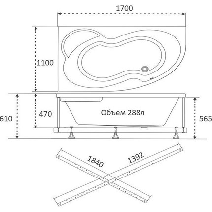 Ванна акриловая Тритон Мари 170х110 см R с каркасом - фото 8