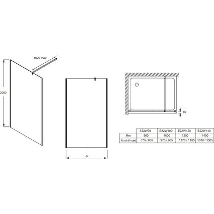 Душевая перегородка Jacob Delafon Contra 140 см E22W140-BLV (стекло 8 мм), черный/серое - фото 2