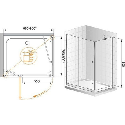 Душевое ограждение Cezares 90х80 см ELENA-W-AH-1-90/80-P-Cr-L, хром/матовое - фото 4