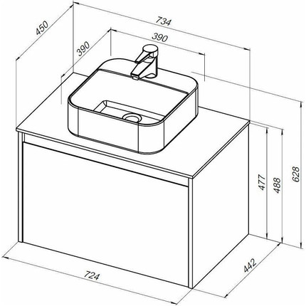 Тумба подвесная со столешницей Aquanet Nova Lite 75 см 242274 (1 ящик) дуб рошелье, Цвет фасада: дуб рошелье - фото 9