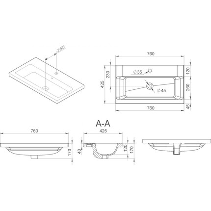 Раковина врезная на столешницу Am.Pm Gem 75 см M90WCC0752WG - фото, картинка 3 Раковина врезная на столешницу Am.Pm Gem 75 см M90WCC0752WG - фото 3