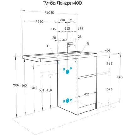 Тумба напольная с раковиной-столешницей Акватон Лондри 105 см 1A2670K1LHDY0 (раковина слева) дуб кантри - фото 13
