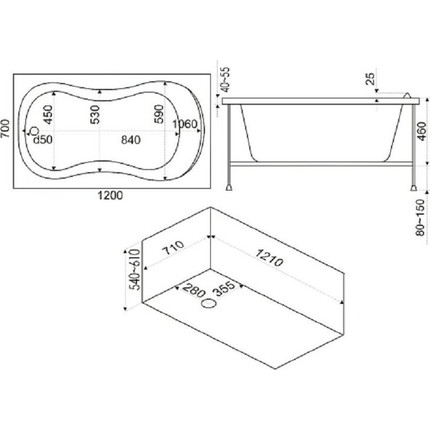 Ванна акриловая 1200х700 Bas КЭМЕРОН - фото 5