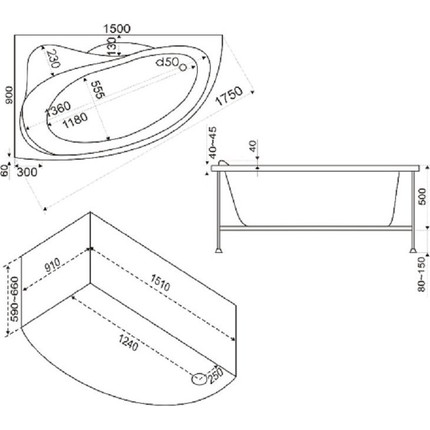 Ванна акриловая 150*90 Bas ВЕКТРА L - фото 6