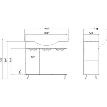 Тумба напольная с раковиной Стиль 100 см (раковина Basic) - фото 4
