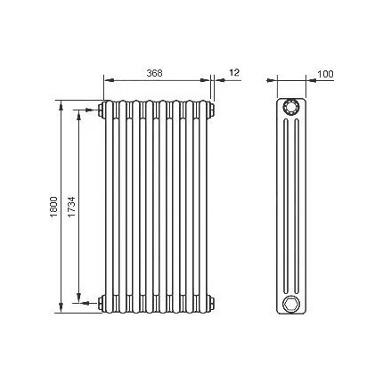 Вертикальный радиатор Zehnder Charleston 3180 390х1800 мм (8 секций) боковое подключение - фото 2