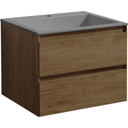 Тумба подвесная с раковиной Vincea Luka 60 см VMC-2L600TO (раковина серая VCB-13600G), дуб табак - фото 