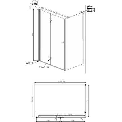 Душевое ограждение Ambassador Diamond 120x80 см 12011107L L, хром/прозрачное - фото 9