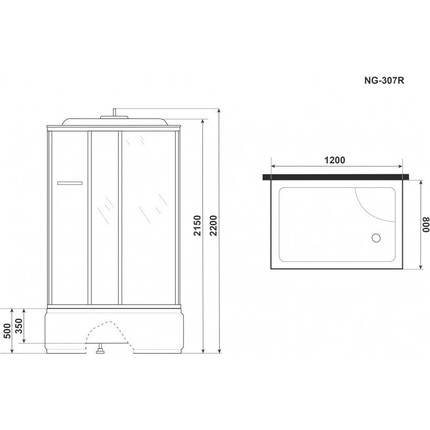 Гидробокс Niagara Ultra NG-307-01R 120x80 см, хром/прозрачное/матовое (безсиликоновая сборка) - фото 12