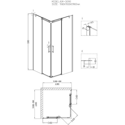 Душевое ограждение Grossman Galaxy 90x90 см GR-3090, хром/прозрачное - фото 3