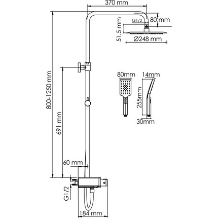 Душевая стойка с термостатом WasserKraft A114.258.130.CB Thermo, черный - фото 3
