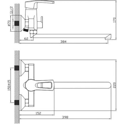 Смеситель для ванны Diadonna D80-222122 с душевым гарнитуром - фото 2
