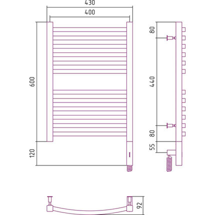 Полотенцесушитель электрический Сунержа Аркус 3.0 П12 600x400 мм 31-5705-6040 R, чёрный матовый - фото 9