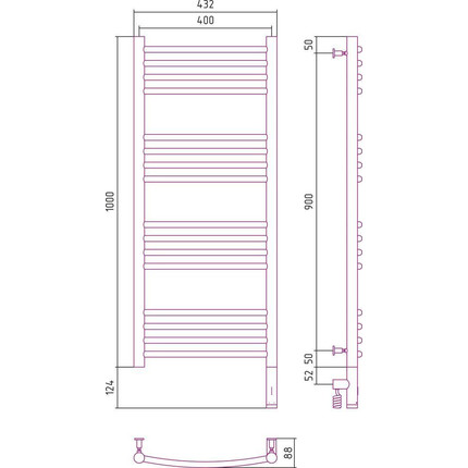 Полотенцесушитель электрический Сунержа Богема 3.0 П16 1000x400 мм (выгнутая перемычка) 03-5803-1040 R, золото - фото 5