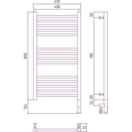 Полотенцесушитель электрический Сунержа Богема 3.0 П14 800x400 мм (прямая перемычка) 30-5805-8040 R, белый матовый - фото 5