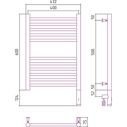 Полотенцесушитель электрический Сунержа Богема 3.0 П11 600x400 мм (прямая перемычка) 05-5805-6040 R, состаренная бронза - фото 5