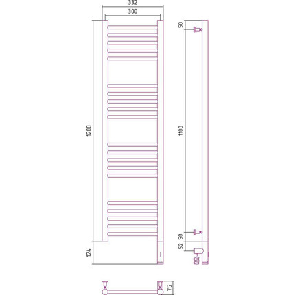 Полотенцесушитель электрический Сунержа Богема 3.0 П16 1200x300 мм (прямая перемычка) 12-5805-1230 R, белый - фото 5
