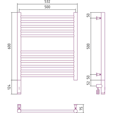 Полотенцесушитель электрический Сунержа Богема 3.0 П11 600x500 мм (прямая перемычка) 31-5804-6050 L, чёрный матовый - фото 5