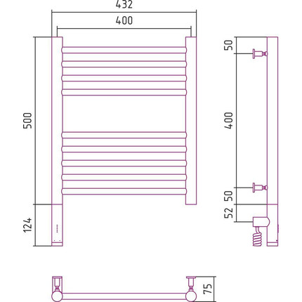 Полотенцесушитель электрический Сунержа Богема 3.0 П9 500x400 мм (прямая перемычка) 12-5804-5040 L, белый - фото 5