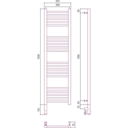 Полотенцесушитель электрический Сунержа Богема 3.0 П20 1200x300 мм (прямая перемычка) 31-5804-1230 L, чёрный матовый - фото 5