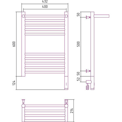 Полотенцесушитель электрический Сунержа Богема с полкой 3.0 П10 600x400 мм (прямая перемычка) 31-5807-6040 R, чёрный матовый - фото 5