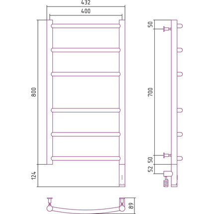 Полотенцесушитель электрический Сунержа Галант 3.0 П6 800x400 мм 03-5801-8040 R, золото - фото 5