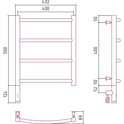 Полотенцесушитель электрический Сунержа Галант 3.0 П4 500x400 мм 071-5800-5040 L, сатин - фото 5