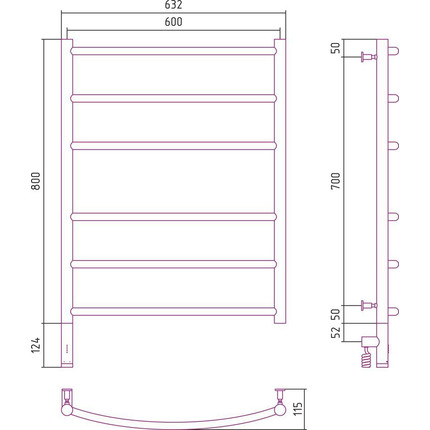 Полотенцесушитель электрический Сунержа Галант 3.0 П6 800x600 мм 31-5800-8060 L, чёрный матовый - фото 5