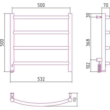 Полотенцесушитель электрический Сунержа Галант 4.0 П4 500x500 мм 15-0830-5050 L, тёмный титан муар - фото 5