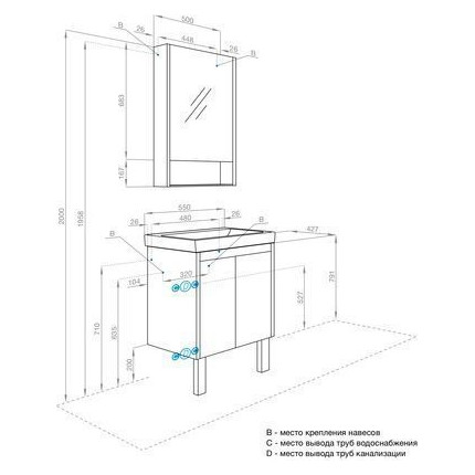 Тумба универсальная с раковиной Акватон Сканди Doors 55 см 1A278801SDB20, дуб верона/белый глянцевый (ножки в комплекте) - фото 13