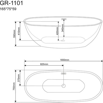 Ванна отдельностоящая Grossman 165x75 см GR-1101 - фото 3