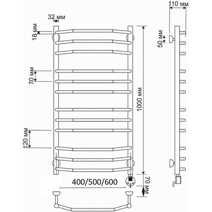 Полотенцесушитель электрический Secado Агата 2 П12 500x1000 мм (возможность скрытого подключения) бронза - фото 4