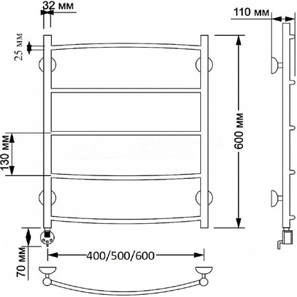 Полотенцесушитель электрический Secado Милан 1 плюс П5 500x600 мм (возможность скрытого подключения) бронза - фото 3