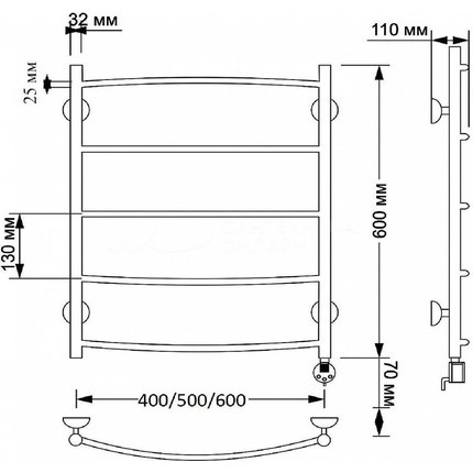 Полотенцесушитель электрический Secado Милан 1 плюс П5 500x600 мм (возможность скрытого подключения) бронза - фото 4