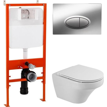 Инсталляция Belbagno BB026 с подвесным безободковым унитазом Cezares Duet (кнопка смыва хром глянцевый) - фото 